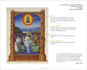 Analyse de l'enluminure des Très Riches Heures du duc de Berry : Le Baptême du Christ, XVe, musée Condé, Chantilly.