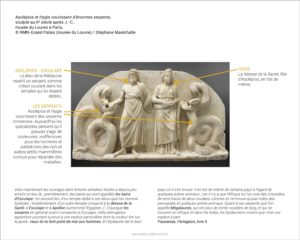 Analyse de tableau : Asclépios et Hygie nourissant d'énormes serpents, sculpté au IIe siècle ap. J.-C. Musée du Louvre, Paris.